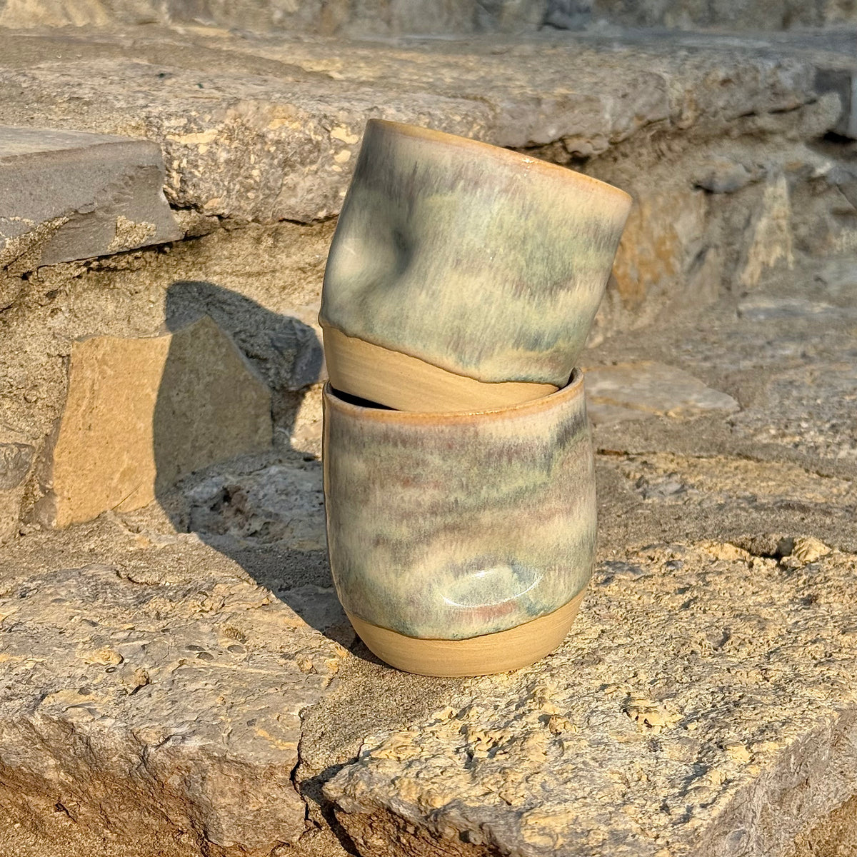 hand thrown thumbprint stoneware cortado cups