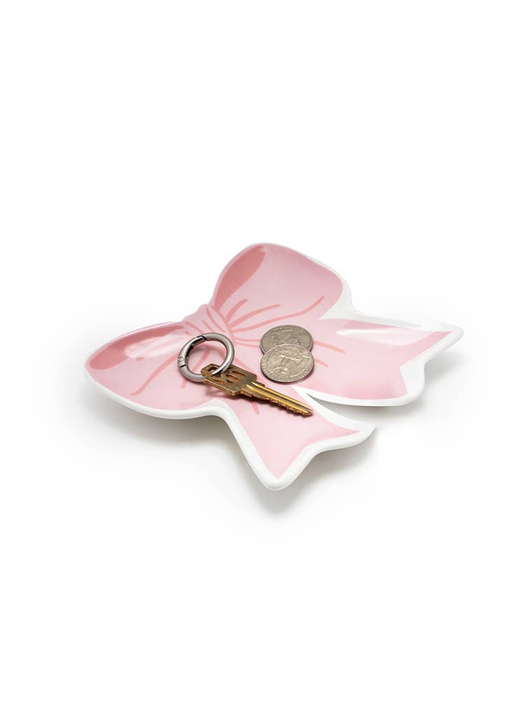pink ribbon bow ceramic jewelry tray