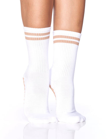 white w/ brown stripe grip sock