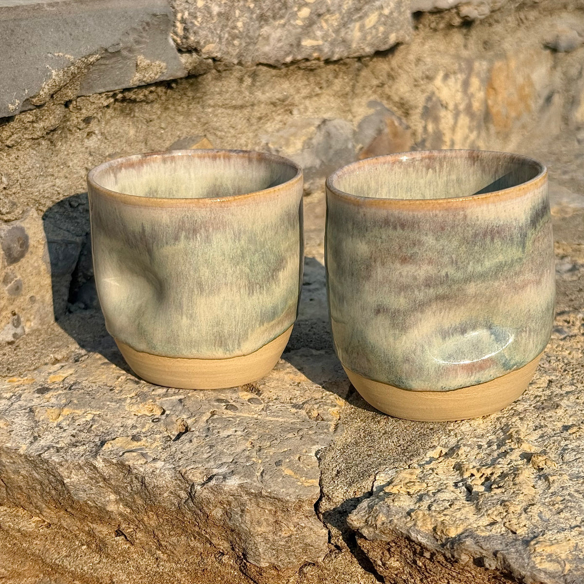 hand thrown thumbprint stoneware cortado cups