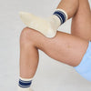 cream w/ navy stripe grip sock