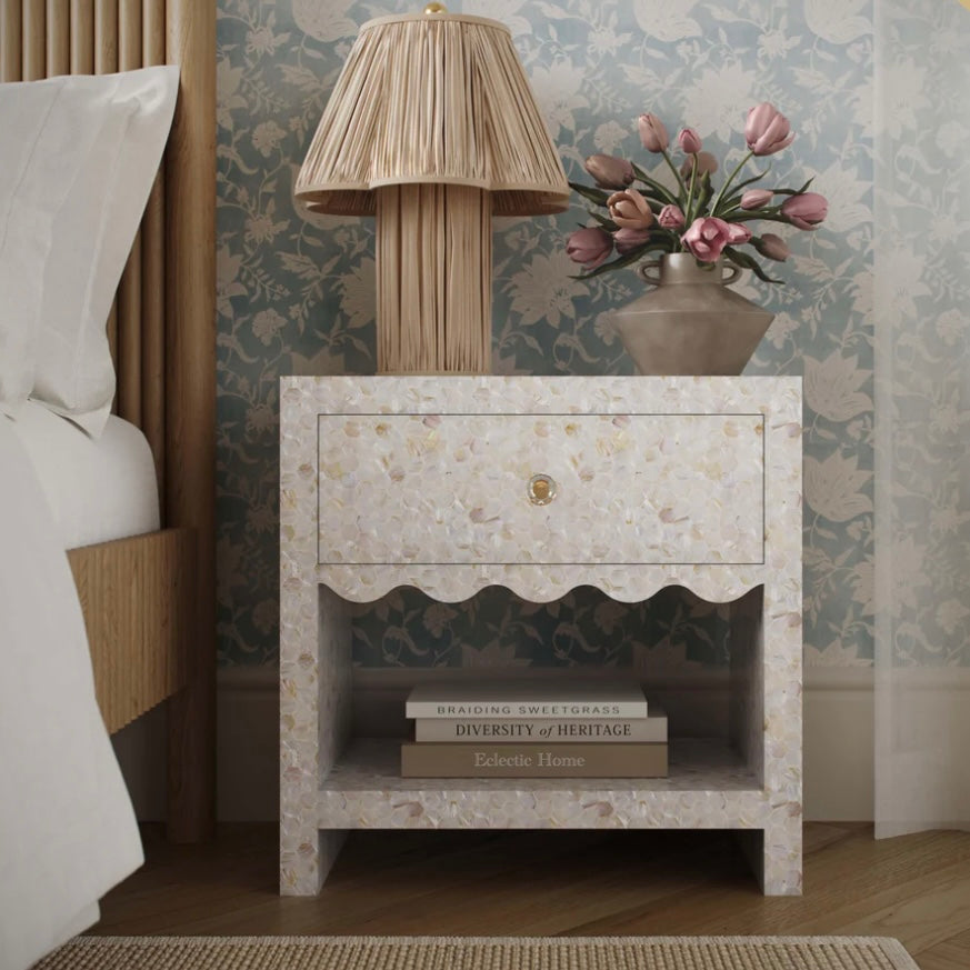 natural mother of pearl inlaid nightstand