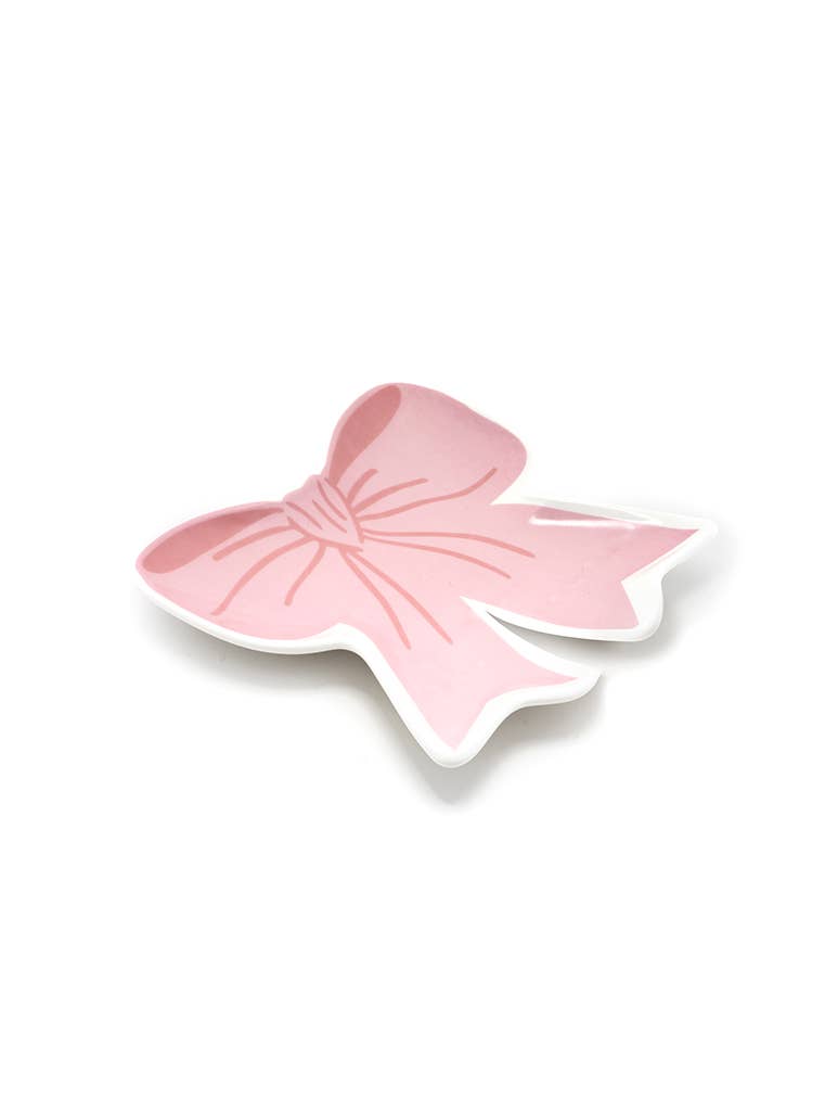 pink ribbon bow ceramic jewelry tray