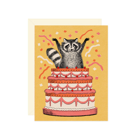 raccoon & cake {birthday} card
