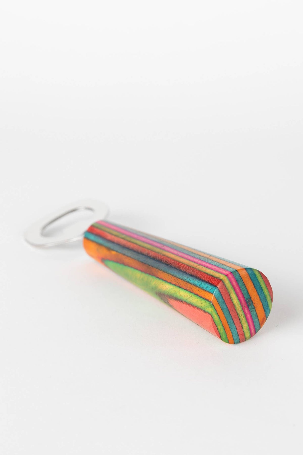 striped wooden bottle opener