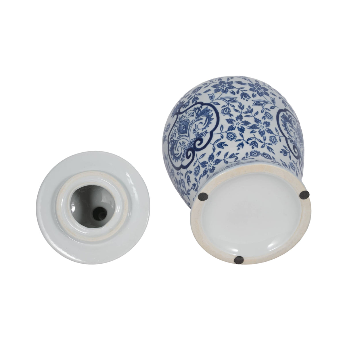 white/blue ceramic chinoiserie temple jar