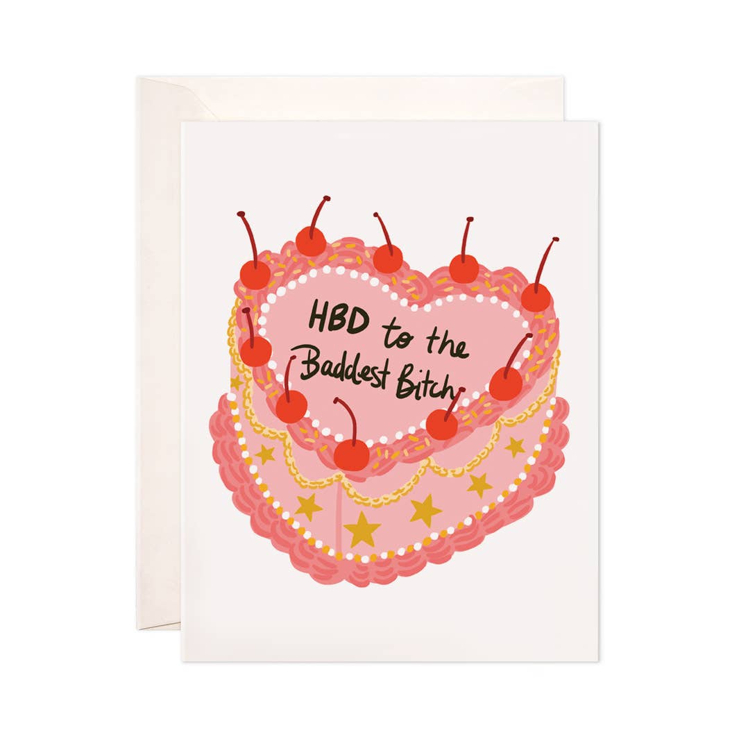 Baddest Vintage Cake Greeting Card - Trendy Birthday Card