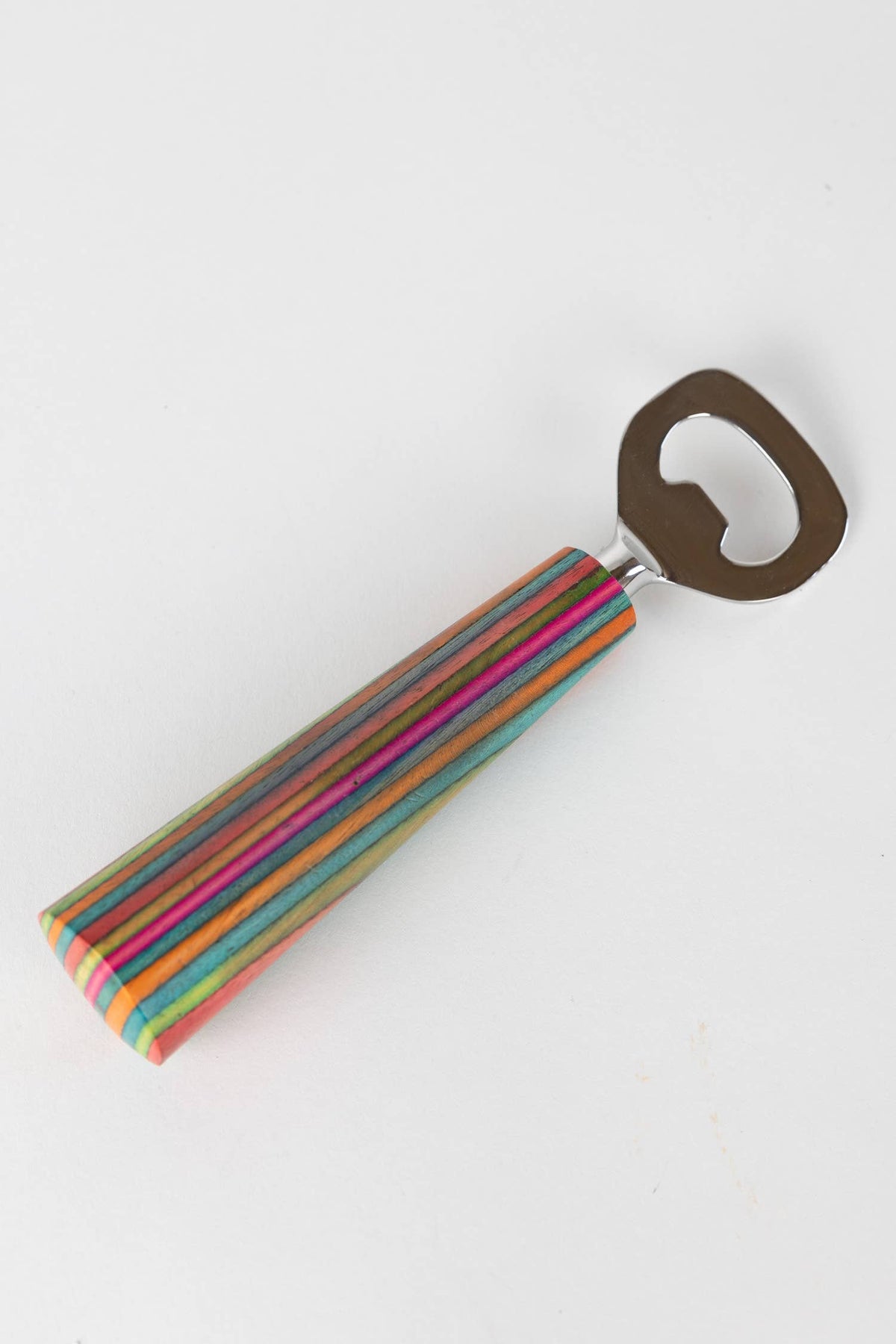 striped wooden bottle opener