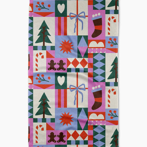 festive christmas quilt tea towel