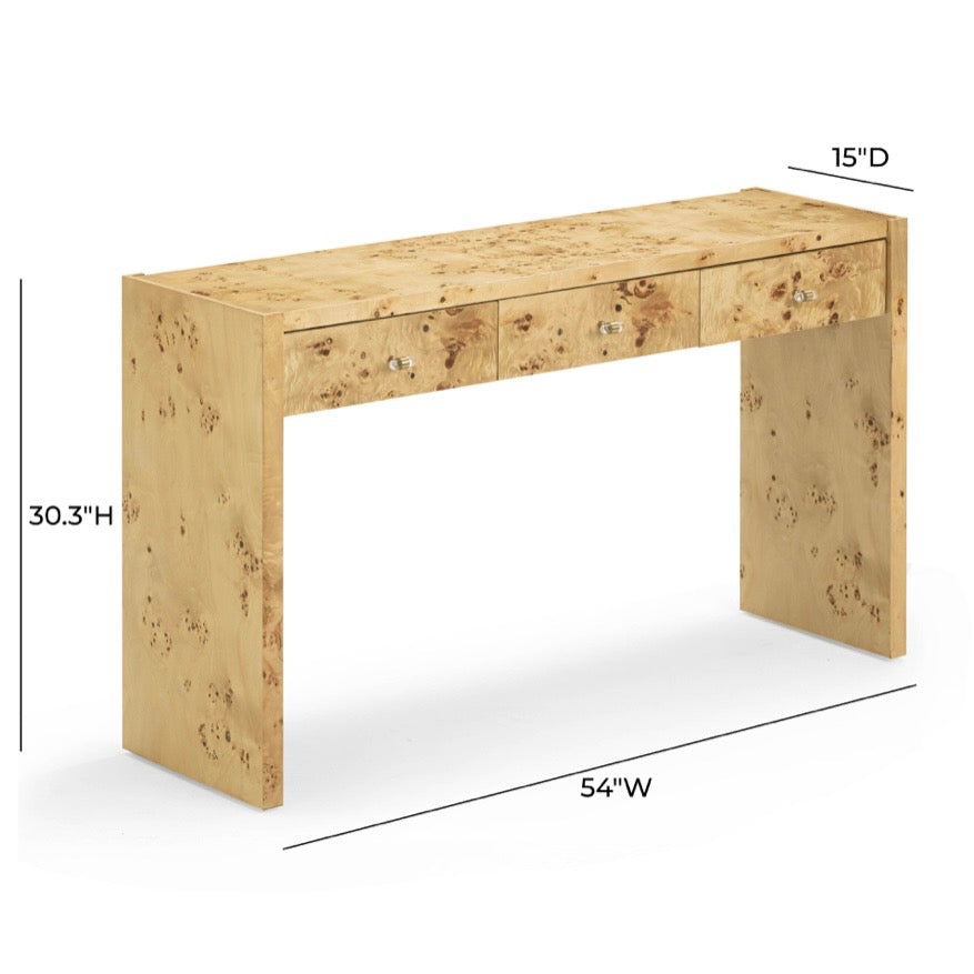 burl console table {shipping not available}