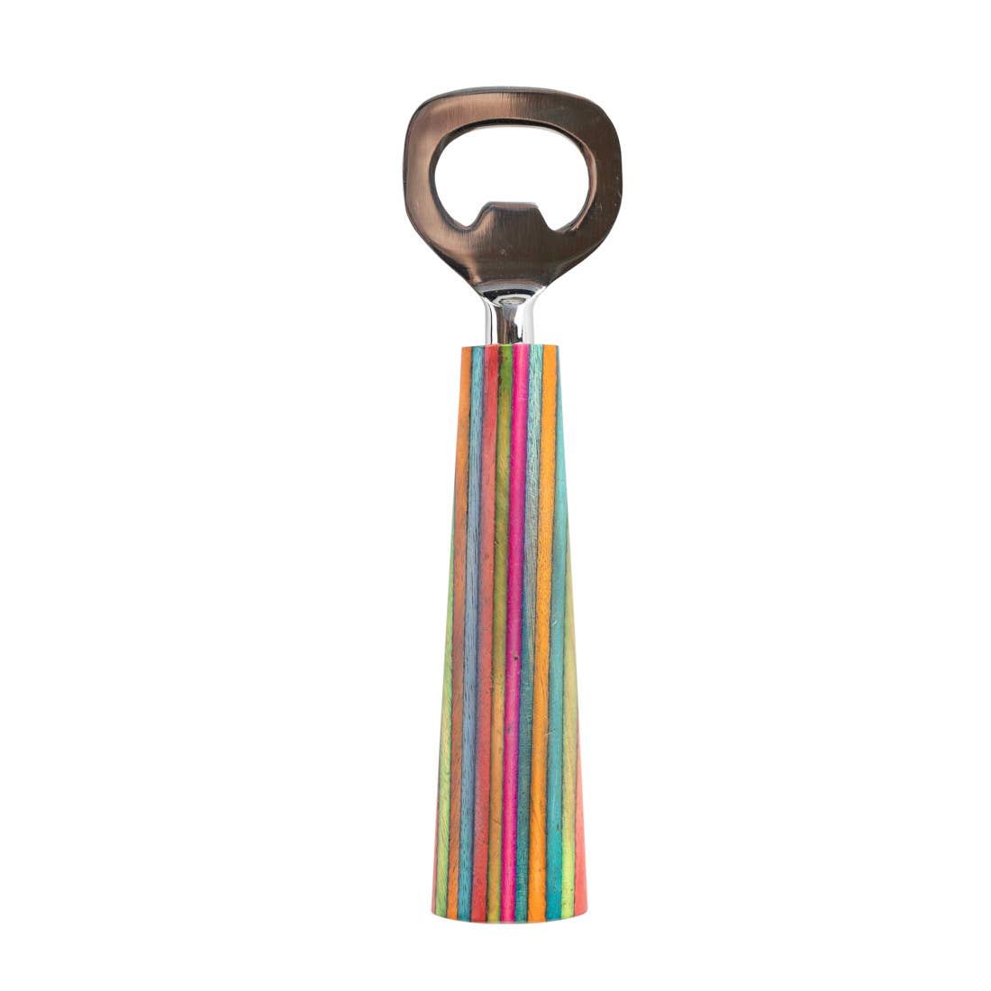 striped wooden bottle opener