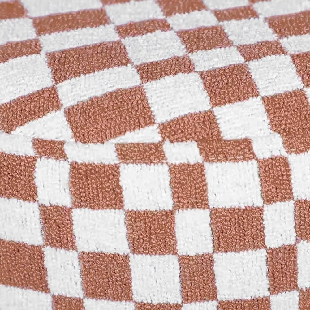checkered {brown/cream} boucle stool