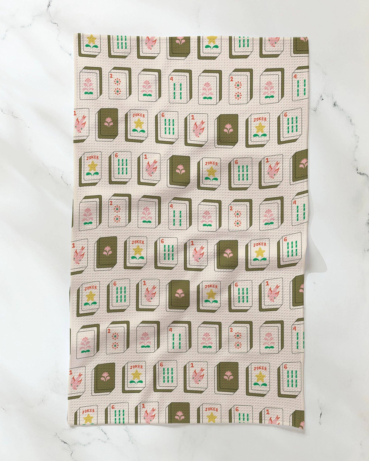 flower tiles green tea towel