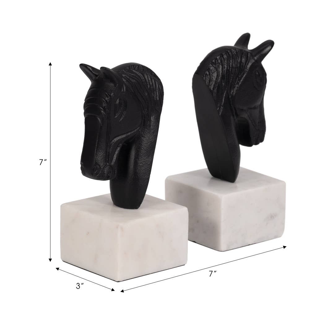 white/black metal horse head bookends
