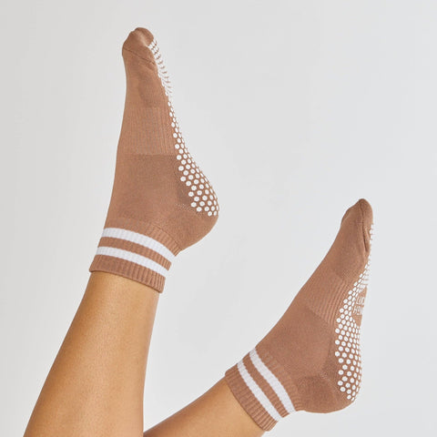 brown w/ white stripe grip sock