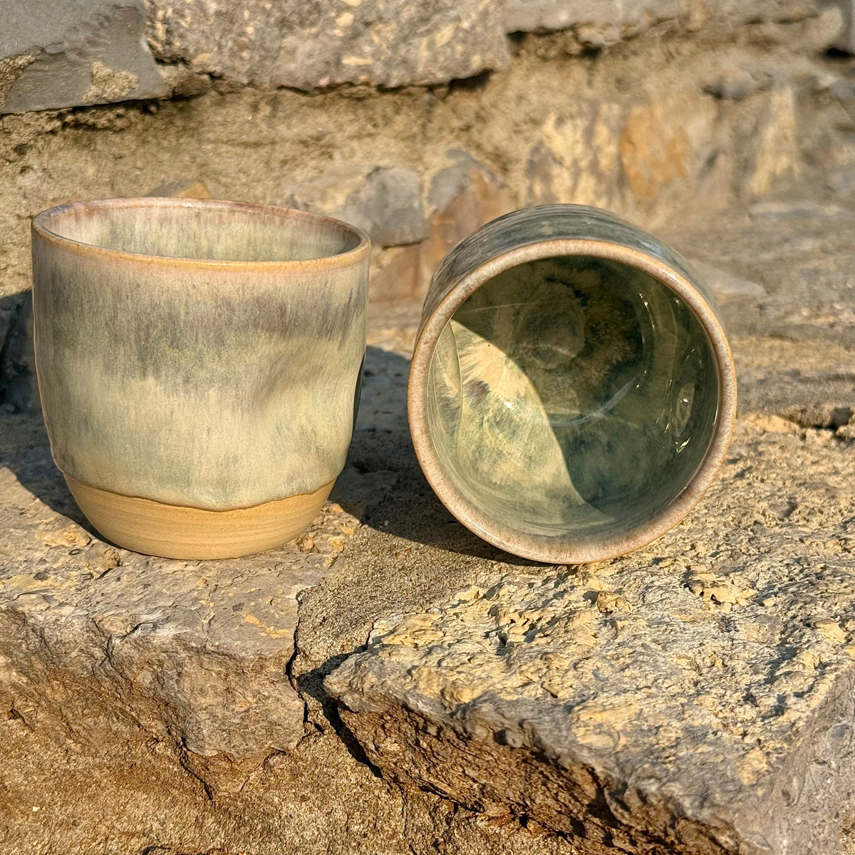 hand thrown thumbprint stoneware cortado cups