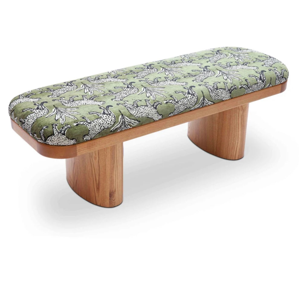olive green leopard jacquard bench