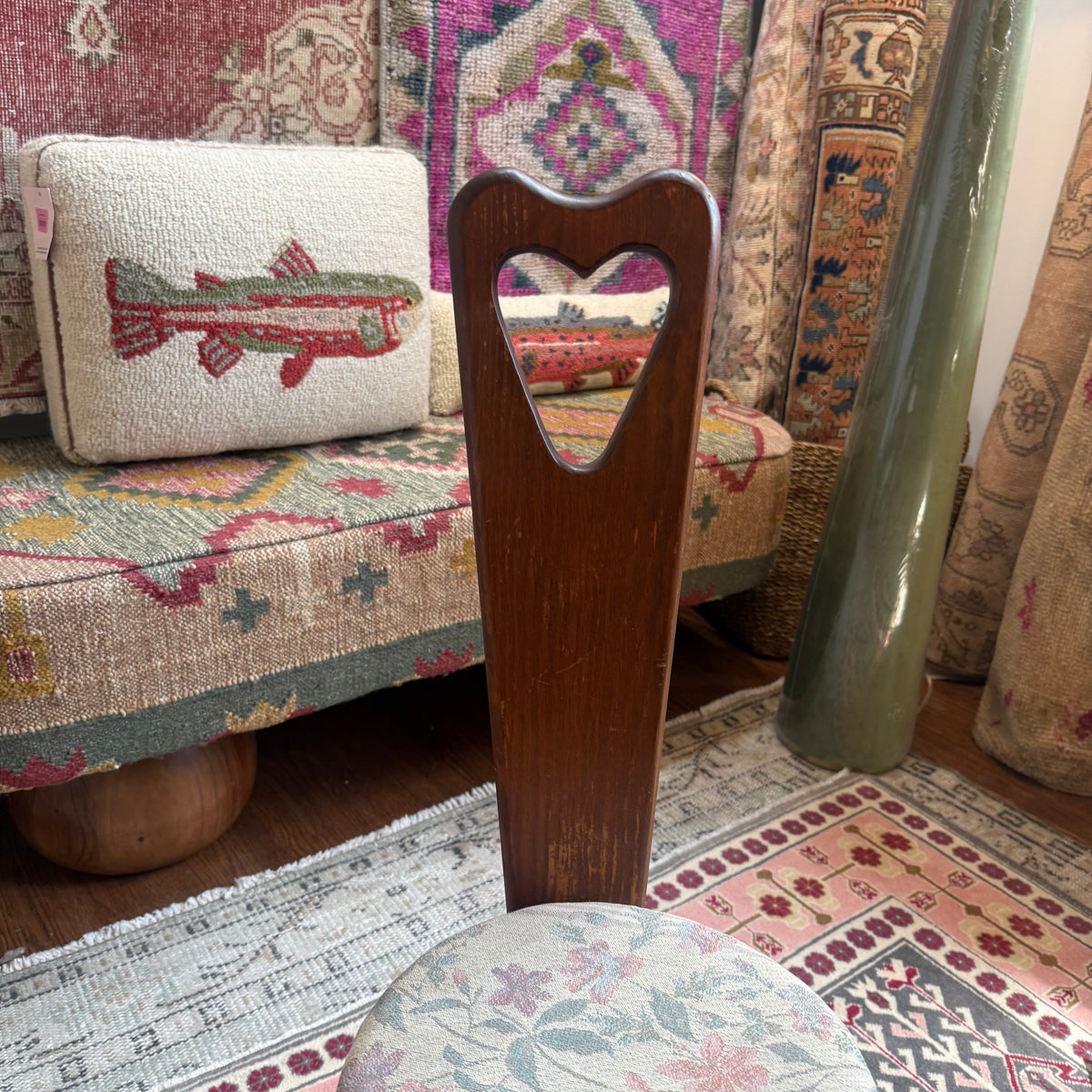 vintage wooden three legged birthing chair with cream seat {shipping not available}