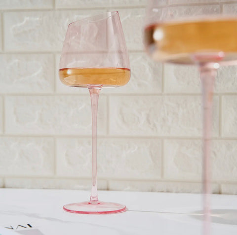 blush slanted wine glasses