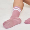 mauve w/ white stripe grip sock