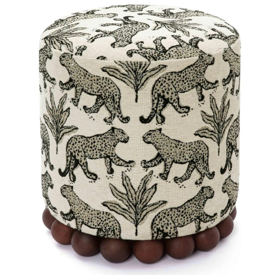 cream leopard jacquard ottoman