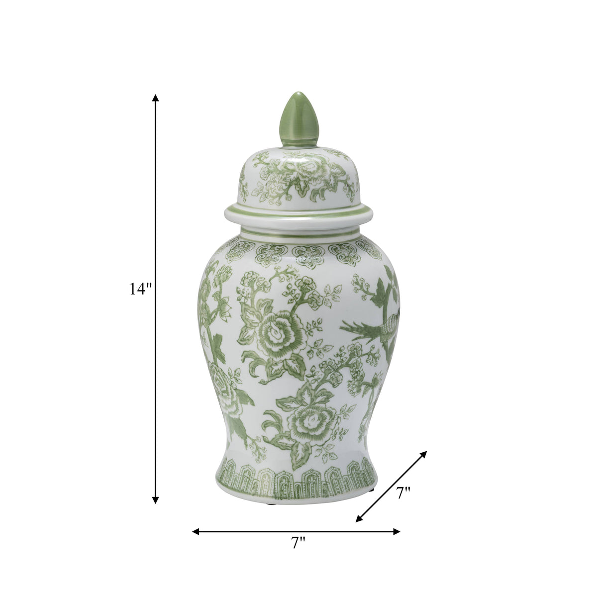 bird & flower chinoiserie {green/white} temple jar
