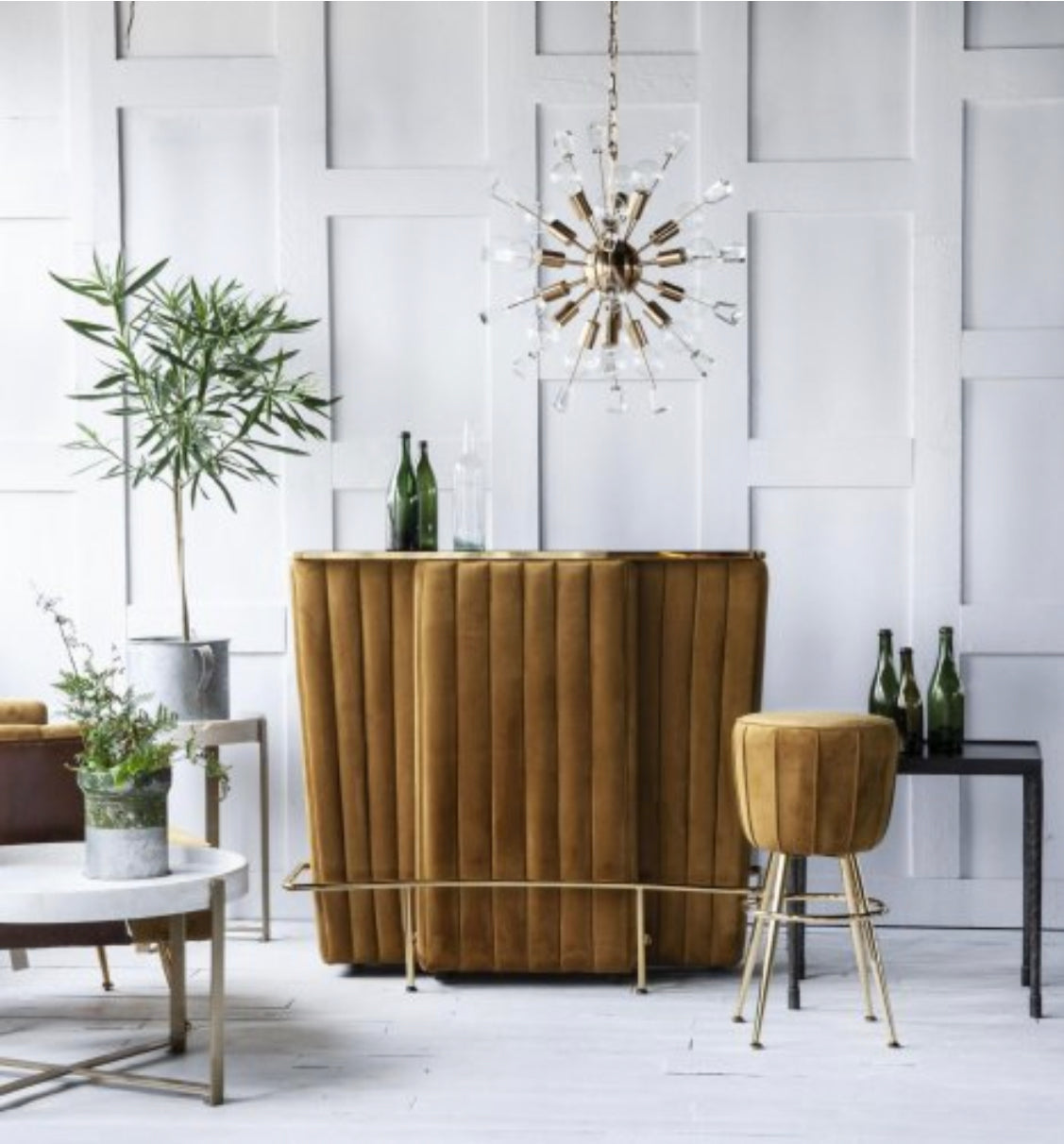 mustard velvet & brass bar stool {shipping not available}