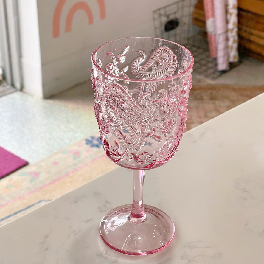 pink paisley {acrylic} wine glass - Apple & Oak