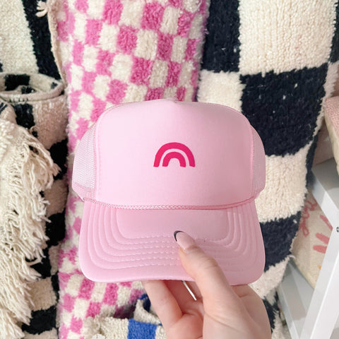 pink rainbow trucker hat