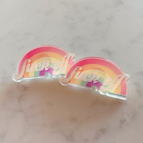 fuck off rainbow pin