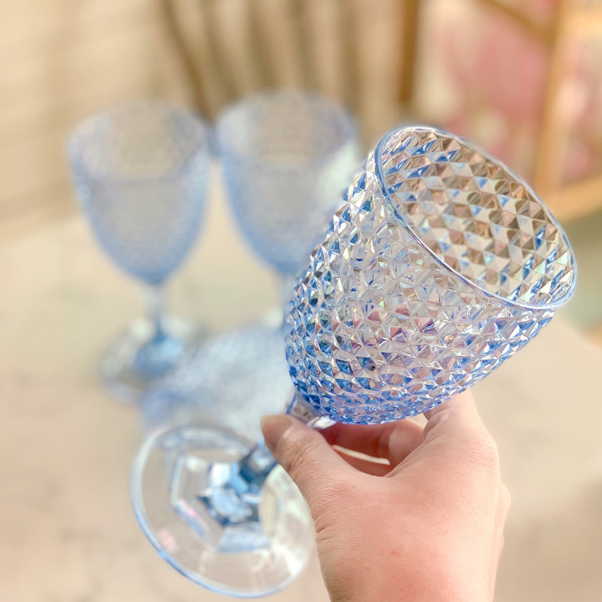 blue diamond cut {acrylic} wine glass