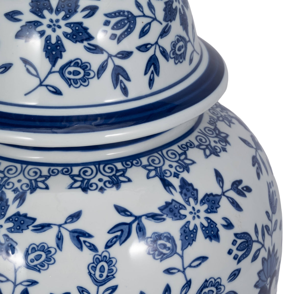 white/blue ceramic chinoiserie temple jar