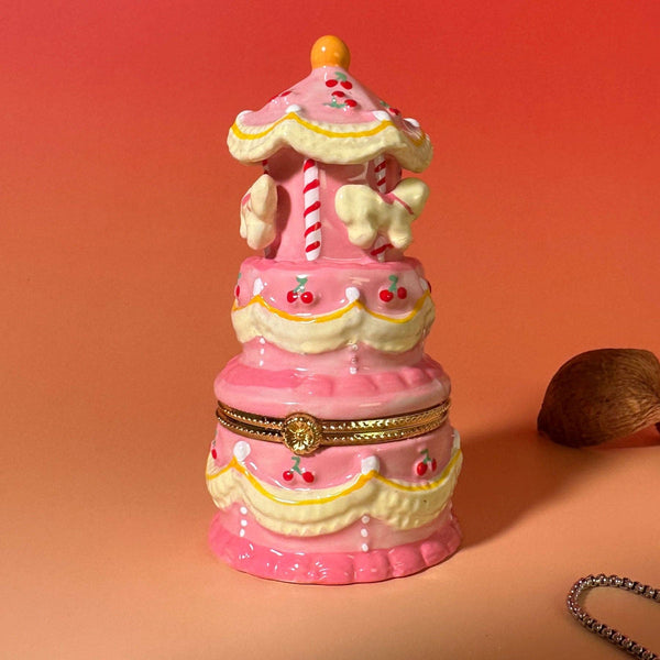 pink carousel cake trinket box