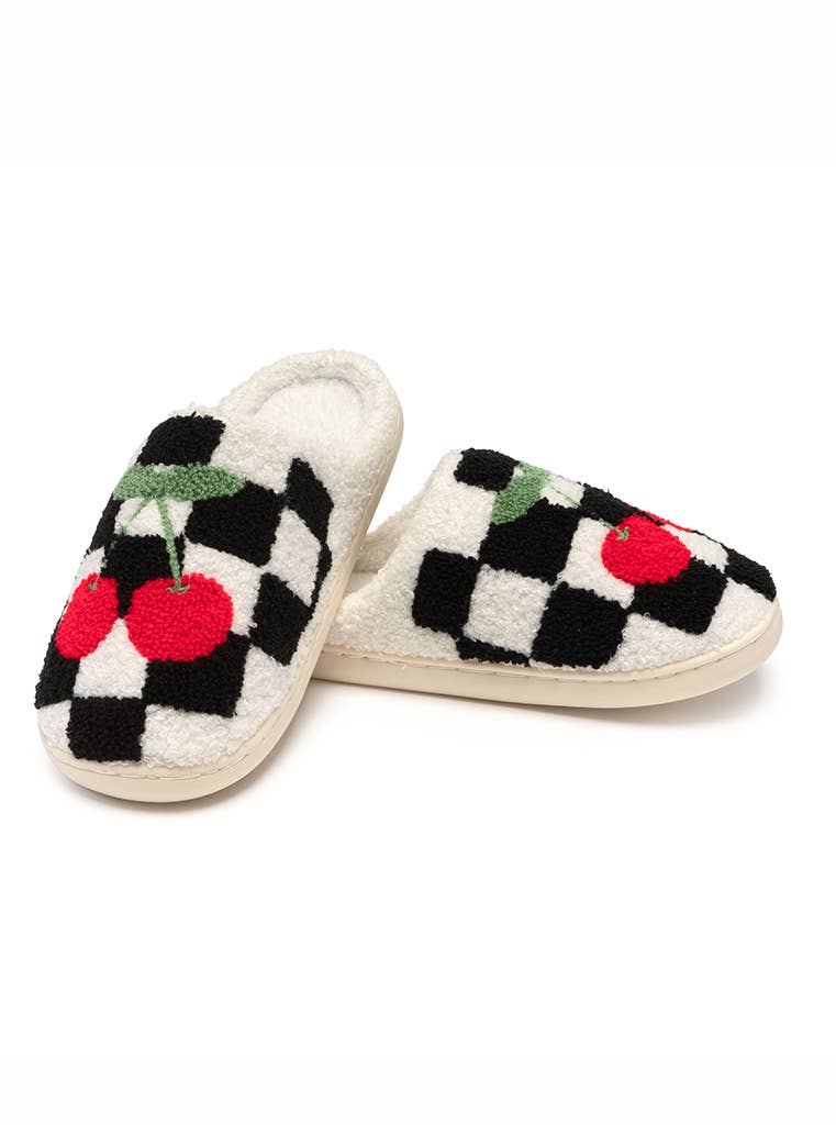 checkered cherry slippers