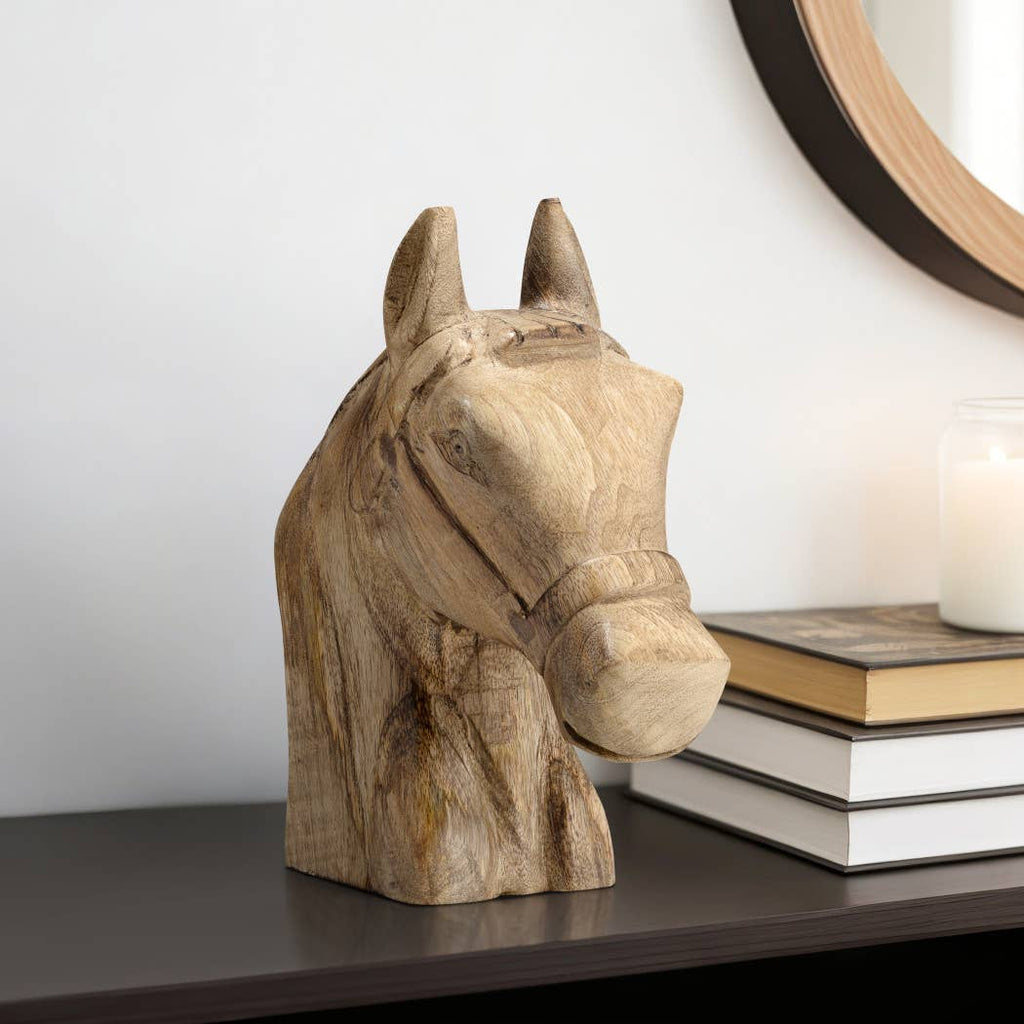 wooden horse head figurine 11 in.