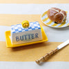 blue check butter dish