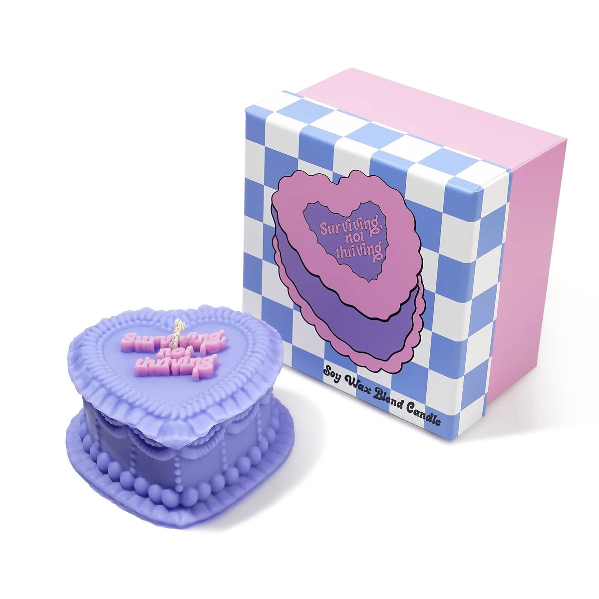 surviving, not thriving vintage heart cake candle