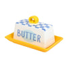 blue check butter dish