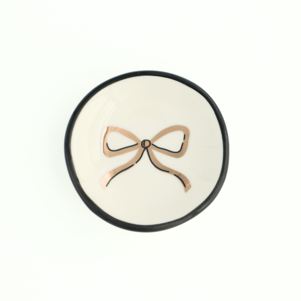 gold bow {round} trinket dish