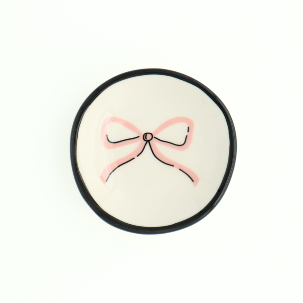 pink bow {round} trinket dish