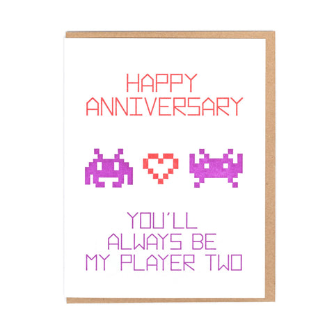 happy anniversary. you'll always be my player two. card
