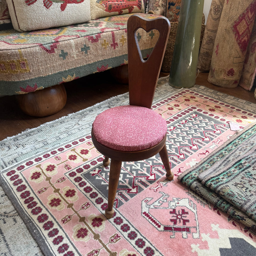 vintage wooden three legged birthing chair with rose seat {shipping not available}