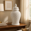 white ceramic cut-out clover temple jar