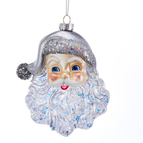 silver glitter santa ornament