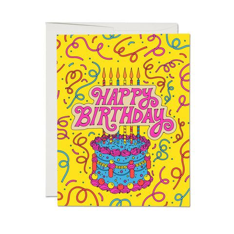 happy birthday cake & confetti card