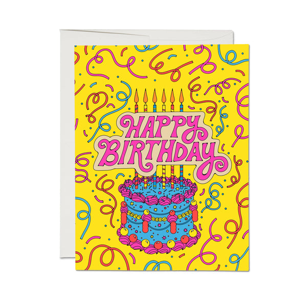 happy birthday cake & confetti card