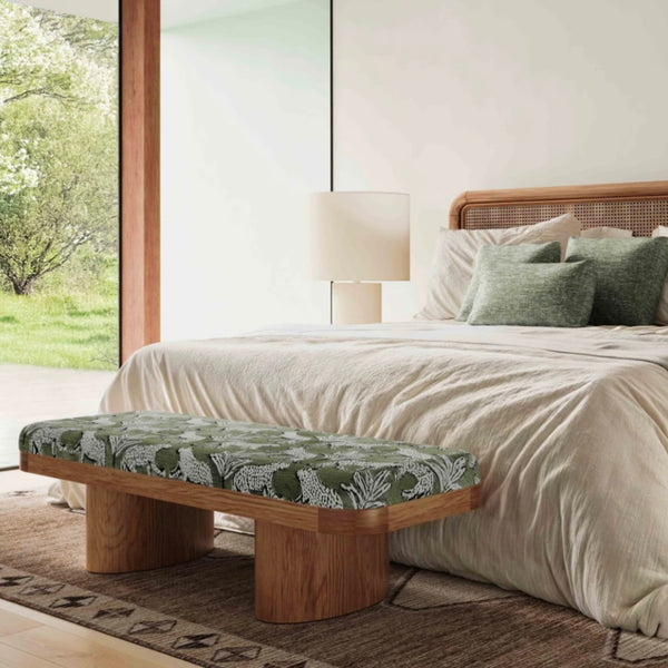 olive green leopard jacquard bench