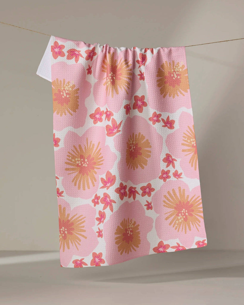 hibiscus sunset tea towel