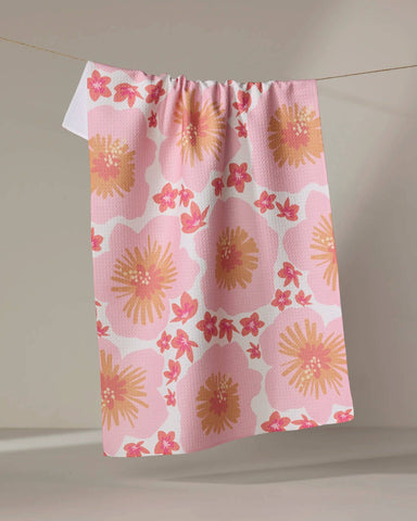 hibiscus sunset tea towel