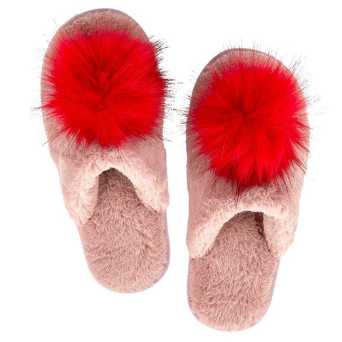 plush pom pom {medium} slippers {blush & red}